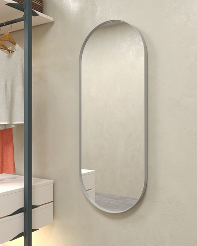 Дизайнерское овальное настенное зеркало Glass Memory Harmony в металлической раме белого цвета