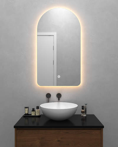 Зеркало арка 90х50 см, с тёплой подсветкой, с сенсорной кнопкой